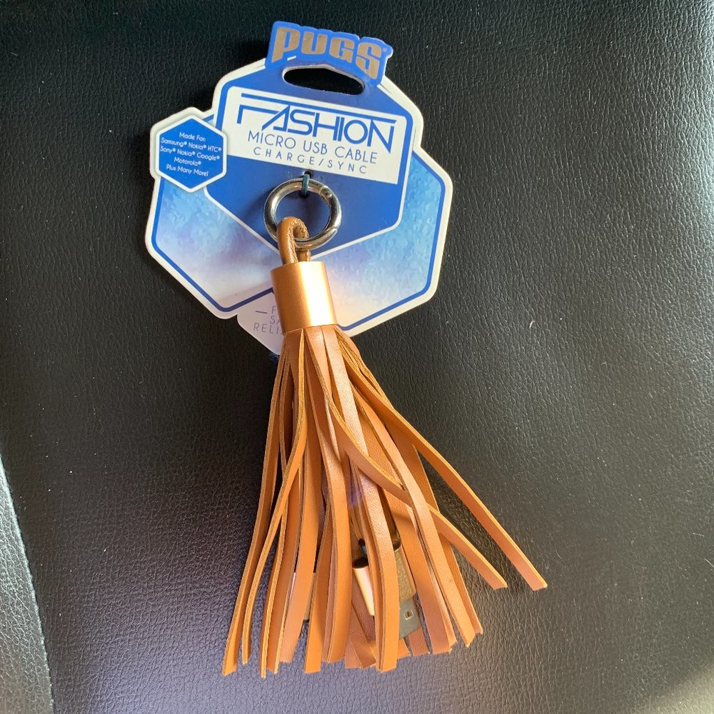 NEW PUGS Copper Micro USB Cable Charge & Sync Tassel clip - Samsung Sony Google
